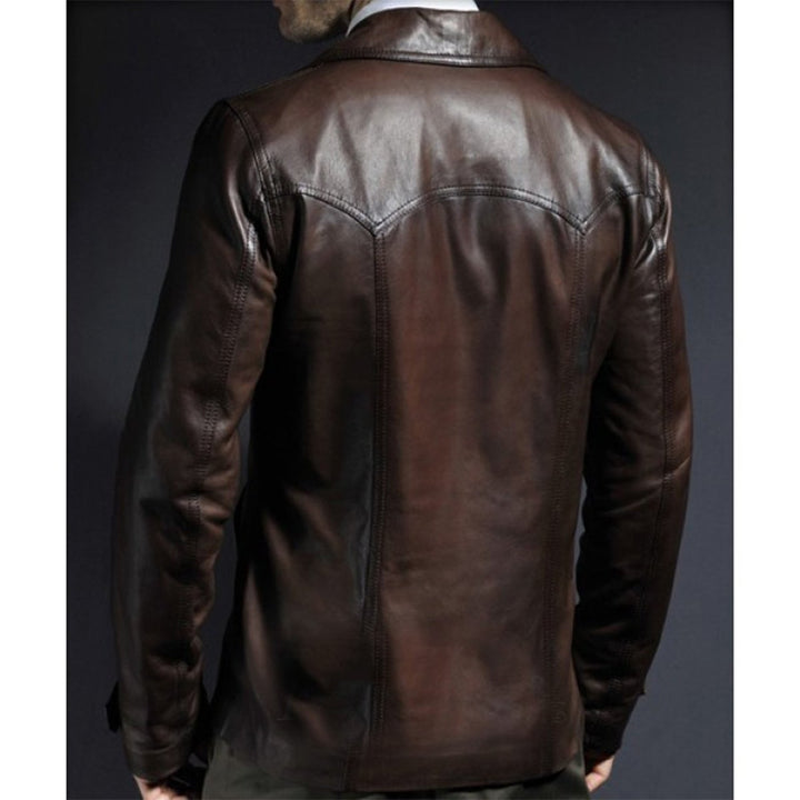 Brown Leather Blazer Coat 70s Collar Style - XS - Brown Leather Blazer Coat 70s Collar Style - Tatoo Tee