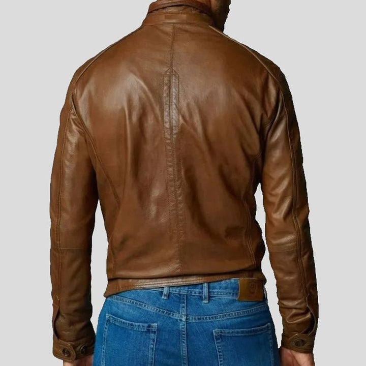Brown Leather Bomber Jacket for Men - S - Brown Leather Bomber Jacket for Men - Tatoo Tee