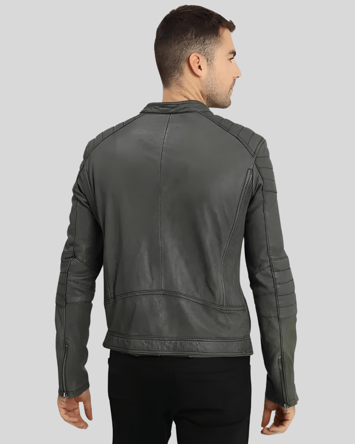 Buck Grey Biker Genuine Leather Jacket - XS - Buck Grey Biker Genuine Leather Jacket - Tatoo Tee