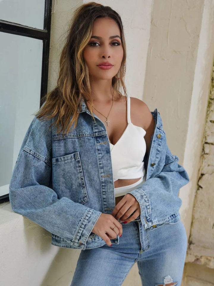 Button Down Drop Shoulder Denim Jacket - Light - XS - 4d141a8b - 0410 - 4866 - b2dc - bfedd8d3afa3 - Max - Tatoo Tee