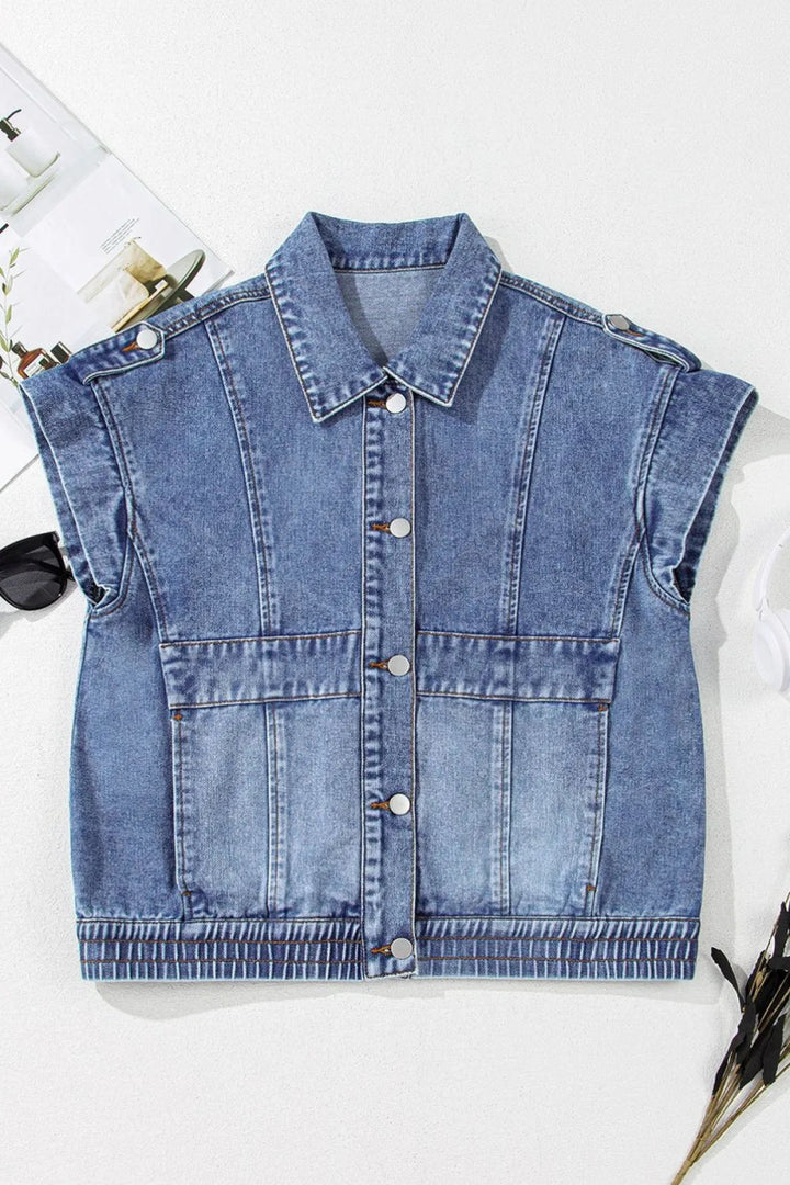 Button Up Cap Sleeve Denim Jacket - Medium - S - 32d04e3e - 3e1a - 4463 - a090 - fd1b6d1c3ed0 - Max - Origin - Tatoo Tee