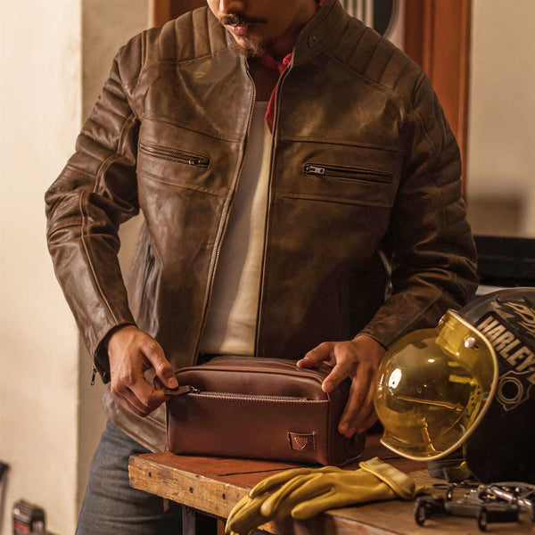 Cafe Racer Leather Jacket | Distressed Brown