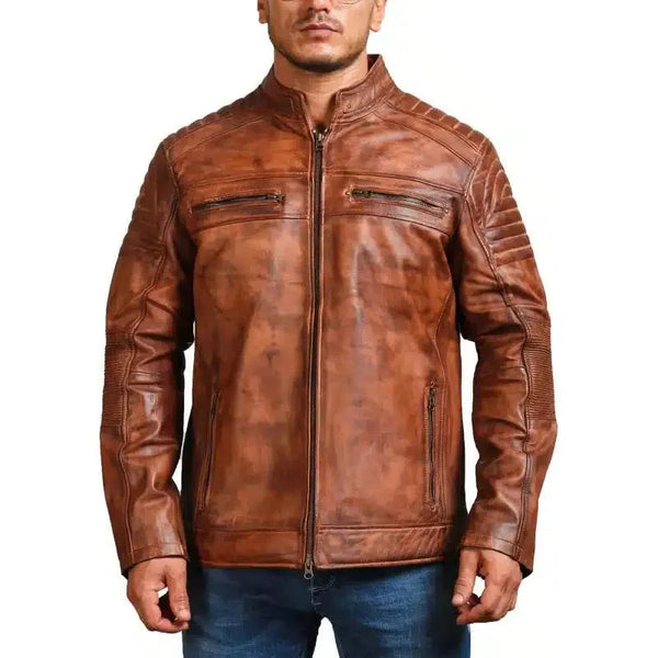 Cafe Racer Vintage Brown Cowhide Motorcycle Jacket