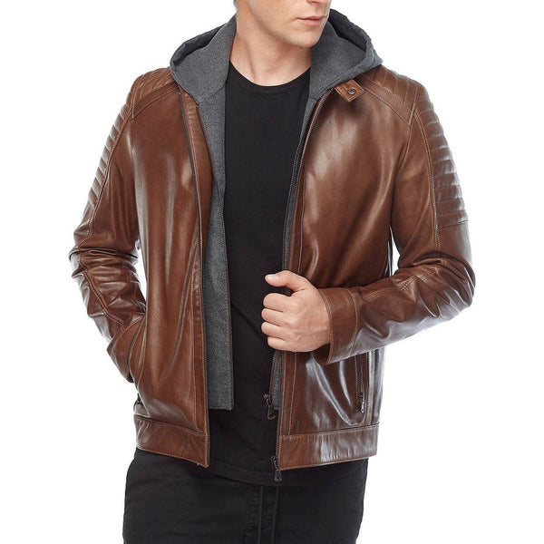 Cameron Brown Hooded Men’s Leather Jacket