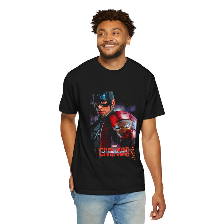 Captain America & Iron Man Graphic Tee, Superhero T-Shirt, Marvel Fan Gift, Unisex Casual Wear, Comic Book Apparel - Black - S - Captain America & Iron Man Graphic Tee, Superhero T-Shirt, Marvel Fan Gift, Unisex Casual Wear, Comic Book Apparel - Tatoo Tee