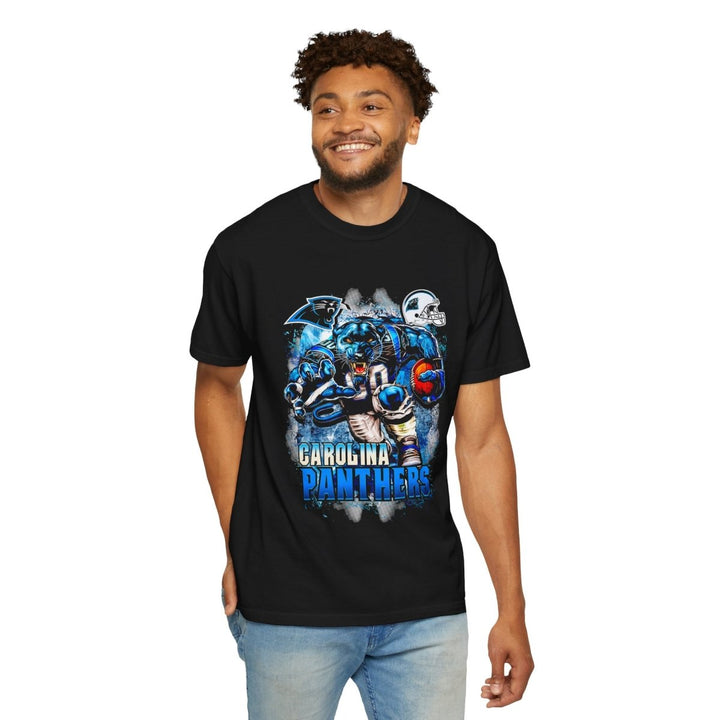 Carolina Panthers Fan T-Shirt, Unisex Garment - Dyed Tee for Game Day - Black - S - Carolina Panthers Fan T-Shirt, Unisex Garment - Dyed Tee for Game Day - Tatoo Tee