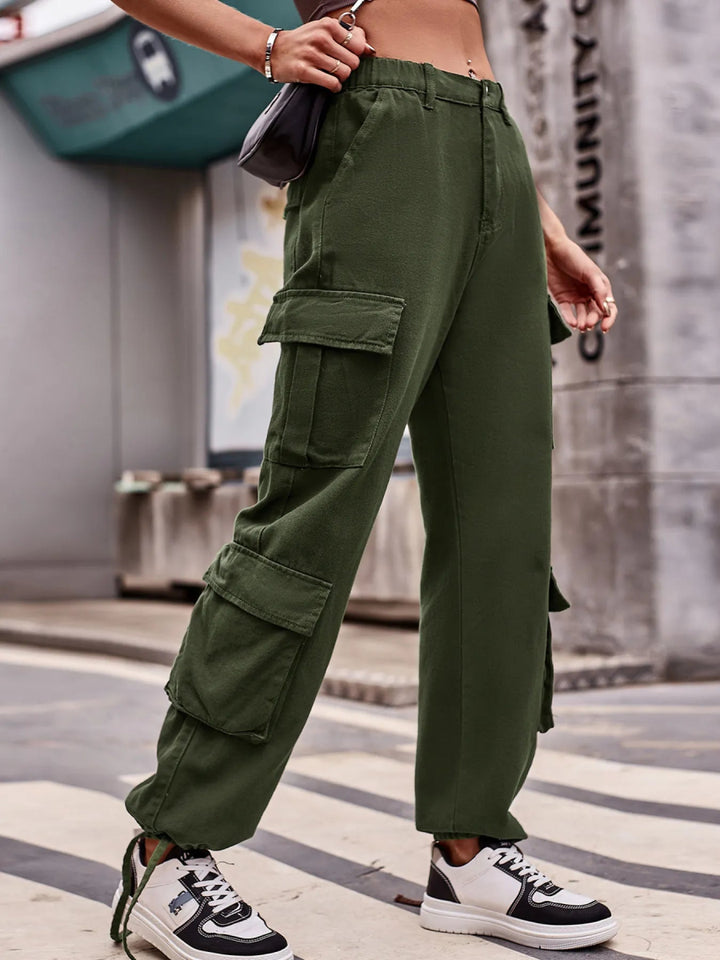 Casual Wide Leg Cargo Jeans - Army Green - S - 4c72f50e73194d889c968d27d815eeab - Max - Origin - Tatoo Tee