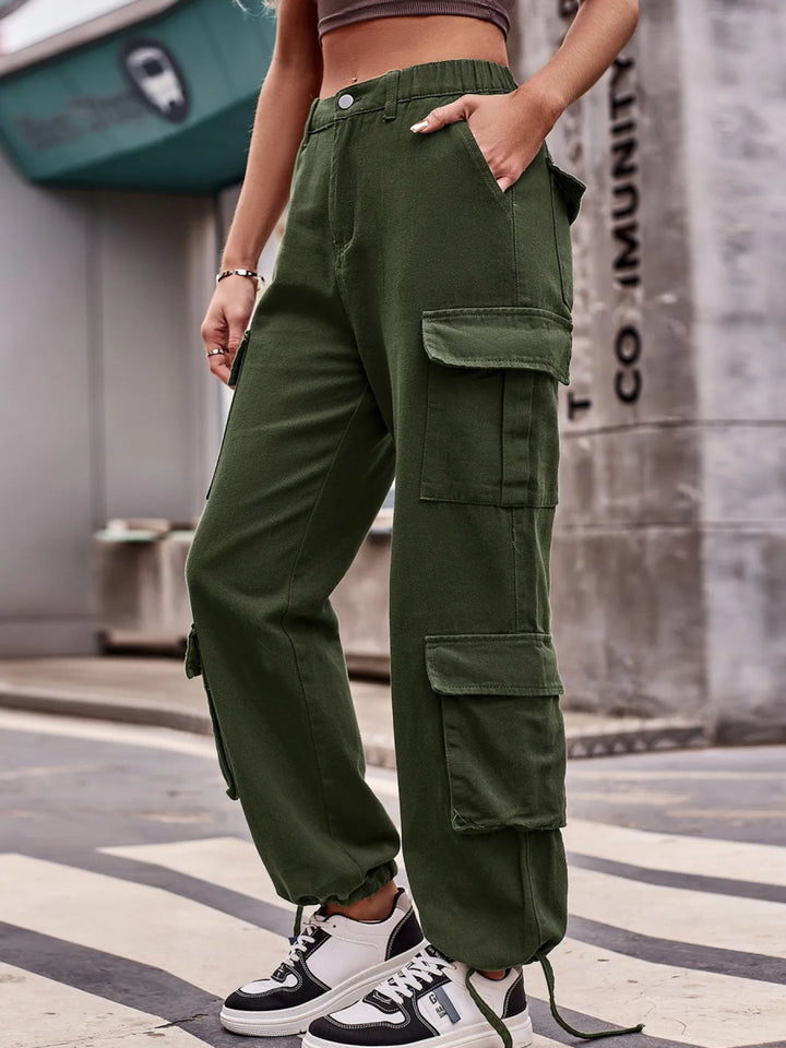 Casual Wide Leg Cargo Jeans - Army Green - S - 0832934df4f54b848b77c4da93c16f41 - Max - Origin - Tatoo Tee