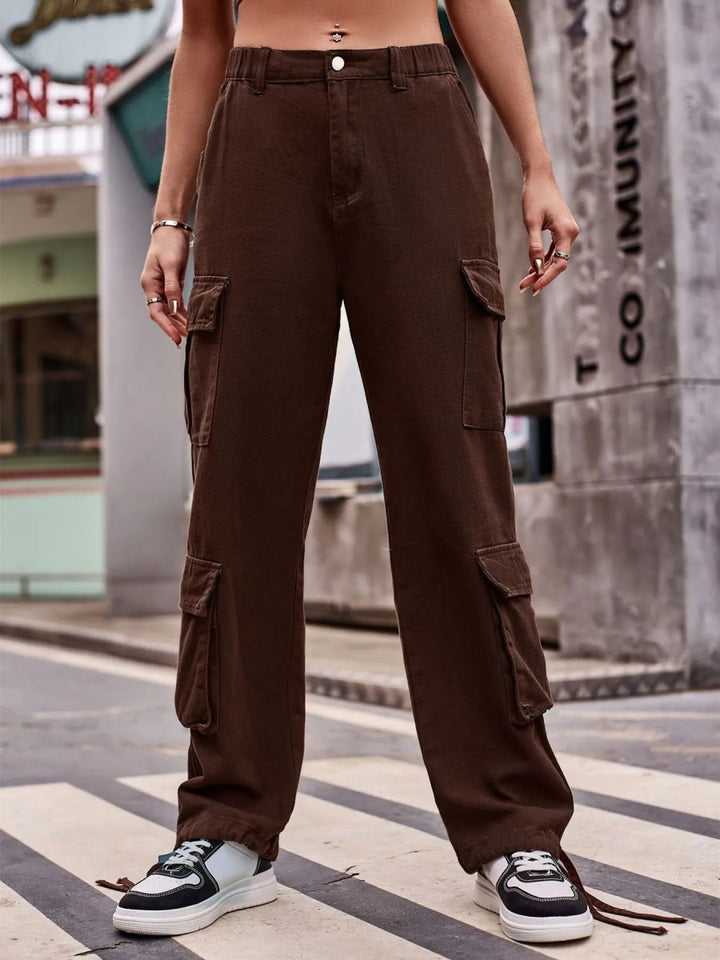Casual Wide Leg Cargo Jeans - Brown - S - b0f22c2501b641d488cbc9353af3981f - Max - Origin - Tatoo Tee