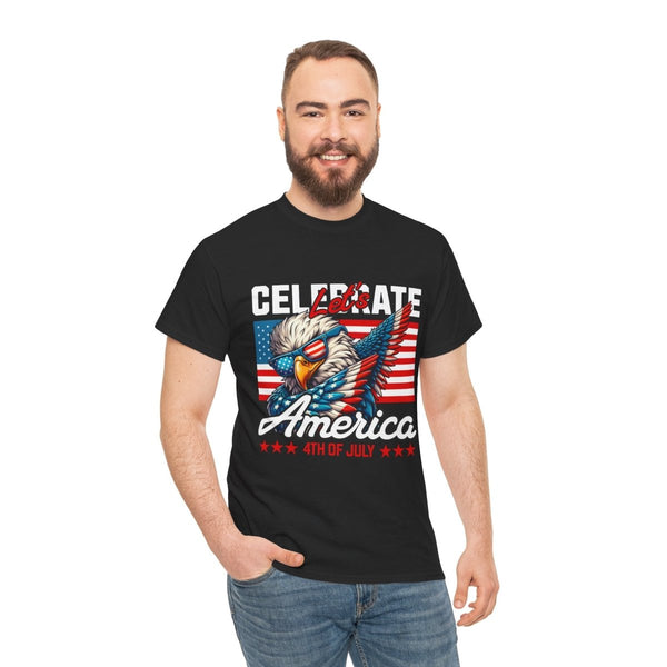 Celebrate America Unisex Heavy Cotton Tee - 4th of July Eagle Design - Black - S - Celebrate America Unisex Heavy Cotton Tee - 4th of July Eagle Design - Tatoo Tee