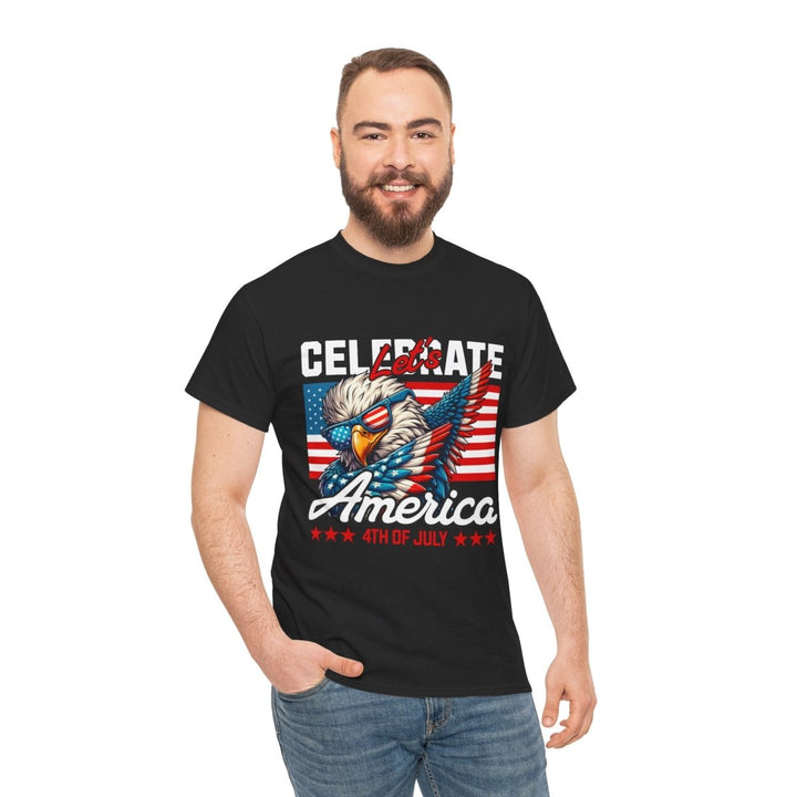 Celebrate America Unisex Heavy Cotton Tee - 4th of July Eagle Design - Black - S - Celebrate America Unisex Heavy Cotton Tee - 4th of July Eagle Design - Tatoo Tee