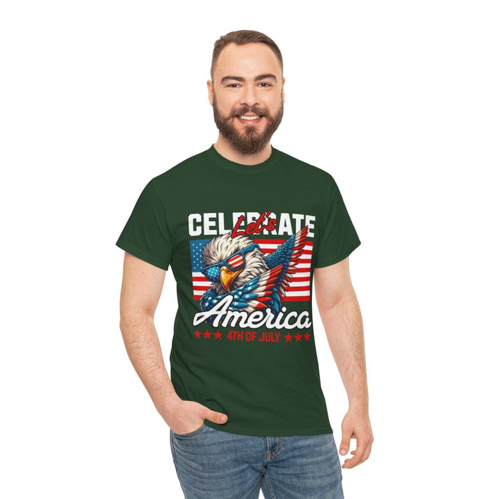 Celebrate America Unisex Heavy Cotton Tee - 4th of July Eagle Design - Forest Green - S - Celebrate America Unisex Heavy Cotton Tee - 4th of July Eagle Design - Tatoo Tee