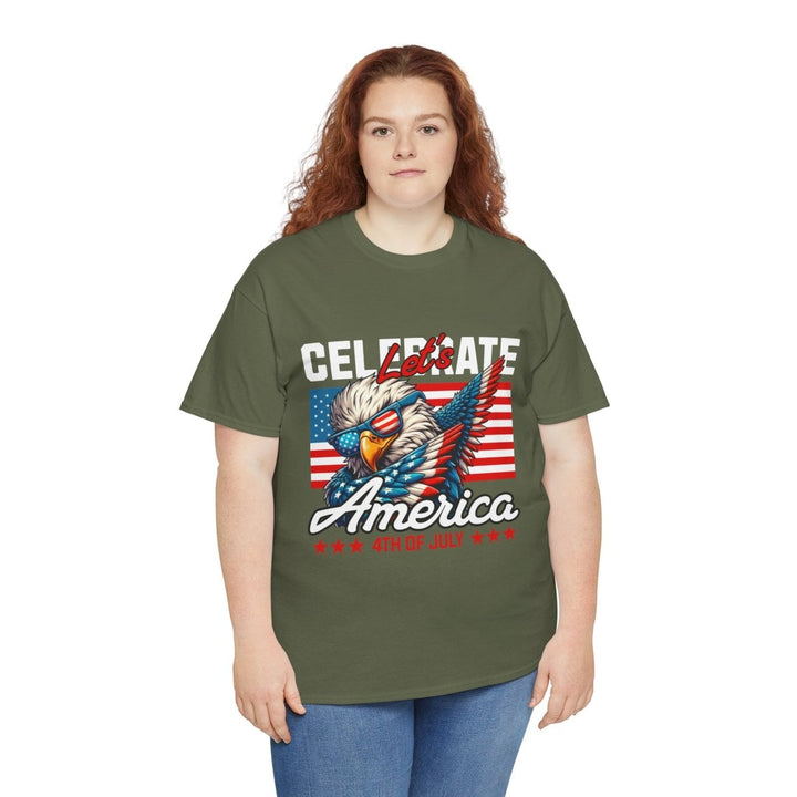 Celebrate America Unisex Heavy Cotton Tee - 4th of July Eagle Design - Heliconia - S - Celebrate America Unisex Heavy Cotton Tee - 4th of July Eagle Design - Tatoo Tee