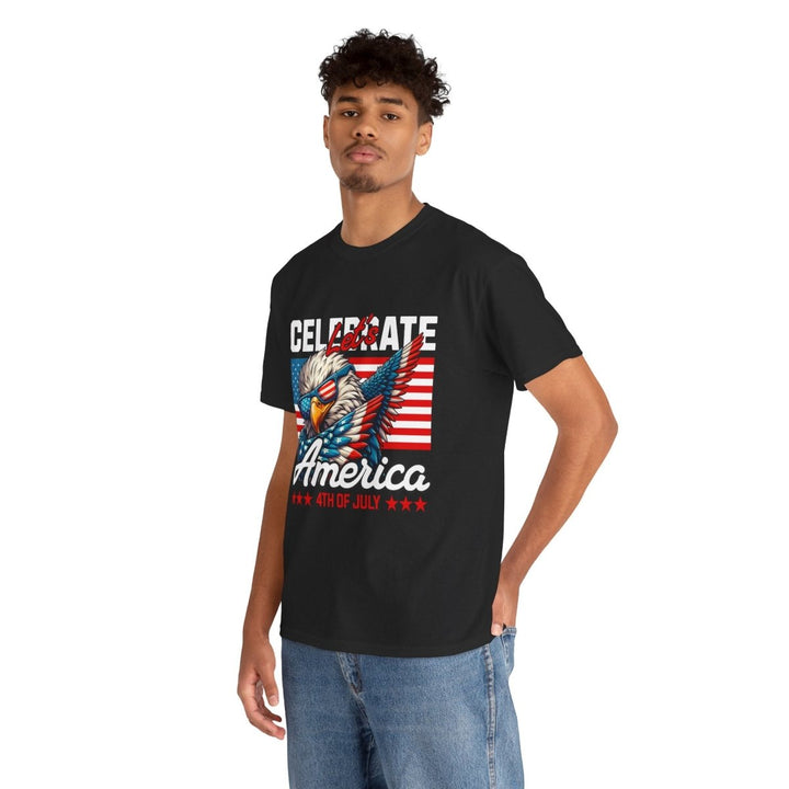 Celebrate America Unisex Heavy Cotton Tee - 4th of July Eagle Design - Heliconia - S - Celebrate America Unisex Heavy Cotton Tee - 4th of July Eagle Design - Tatoo Tee