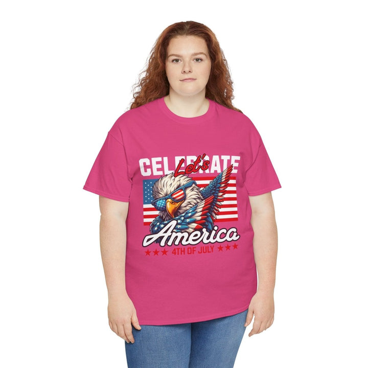 Celebrate America Unisex Heavy Cotton Tee - 4th of July Eagle Design - Heliconia - S - Celebrate America Unisex Heavy Cotton Tee - 4th of July Eagle Design - Tatoo Tee