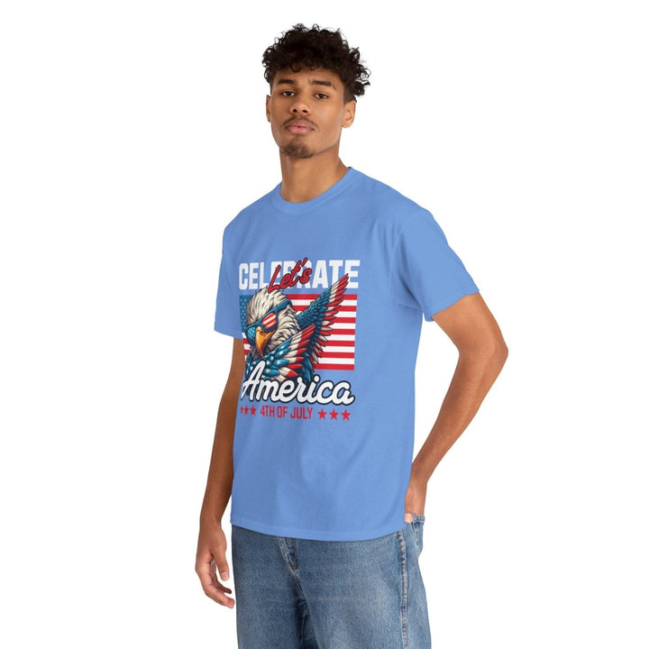 Celebrate America Unisex Heavy Cotton Tee - 4th of July Eagle Design - Heliconia - S - Celebrate America Unisex Heavy Cotton Tee - 4th of July Eagle Design - Tatoo Tee
