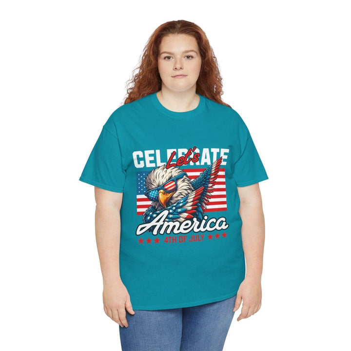 Celebrate America Unisex Heavy Cotton Tee - 4th of July Eagle Design - Heliconia - S - Celebrate America Unisex Heavy Cotton Tee - 4th of July Eagle Design - Tatoo Tee