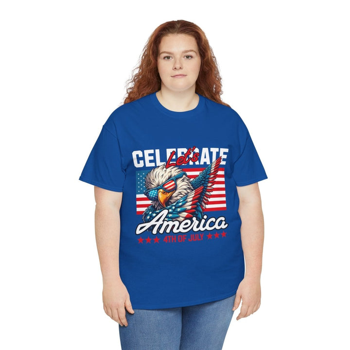 Celebrate America Unisex Heavy Cotton Tee - 4th of July Eagle Design - Heliconia - S - Celebrate America Unisex Heavy Cotton Tee - 4th of July Eagle Design - Tatoo Tee