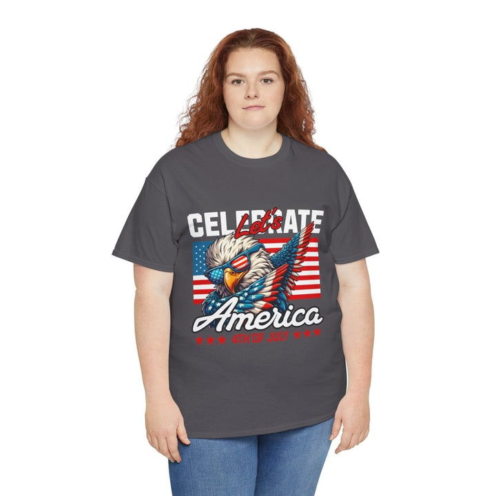Celebrate America Unisex Heavy Cotton Tee - 4th of July Eagle Design - Heliconia - S - Celebrate America Unisex Heavy Cotton Tee - 4th of July Eagle Design - Tatoo Tee