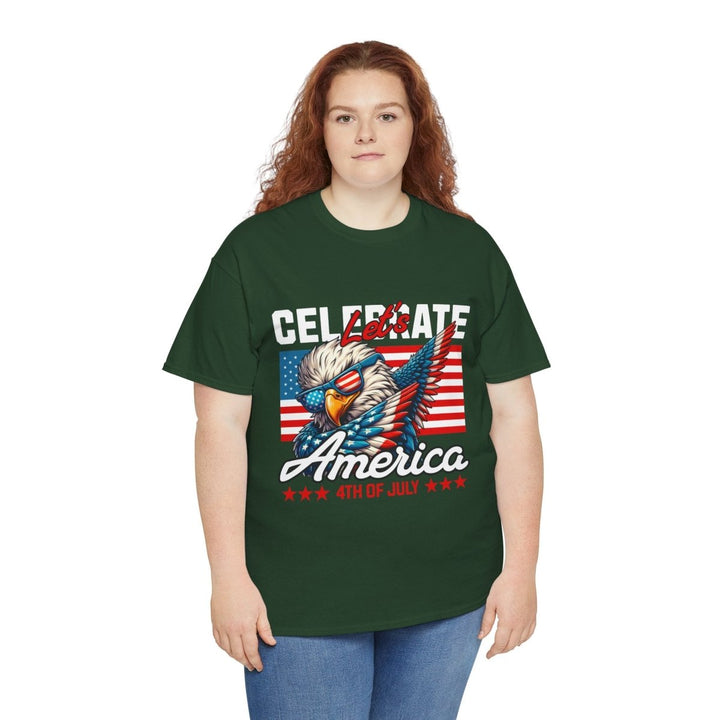 Celebrate America Unisex Heavy Cotton Tee - 4th of July Eagle Design - Heliconia - S - Celebrate America Unisex Heavy Cotton Tee - 4th of July Eagle Design - Tatoo Tee