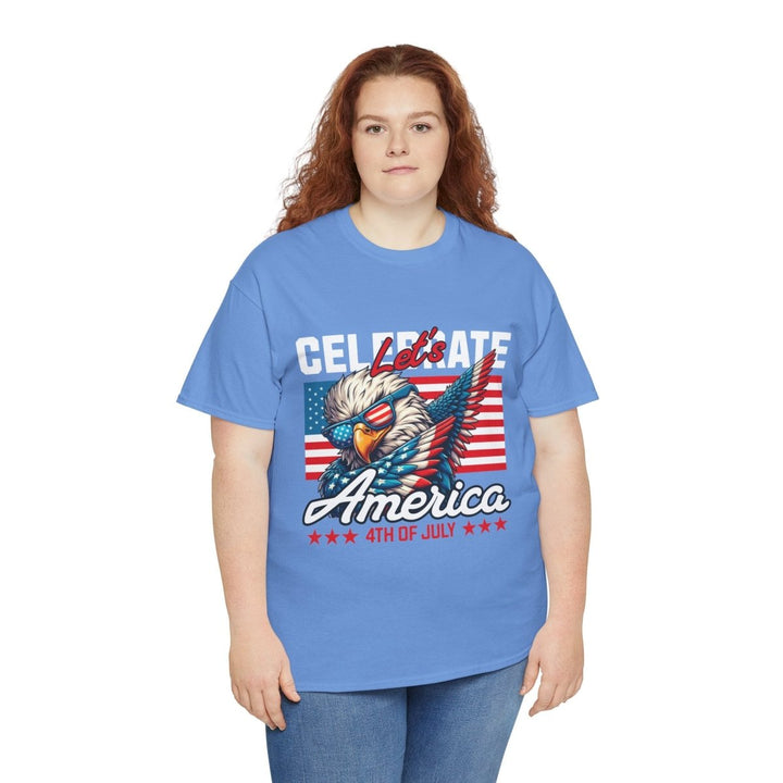 Celebrate America Unisex Heavy Cotton Tee - 4th of July Eagle Design - Heliconia - S - Celebrate America Unisex Heavy Cotton Tee - 4th of July Eagle Design - Tatoo Tee