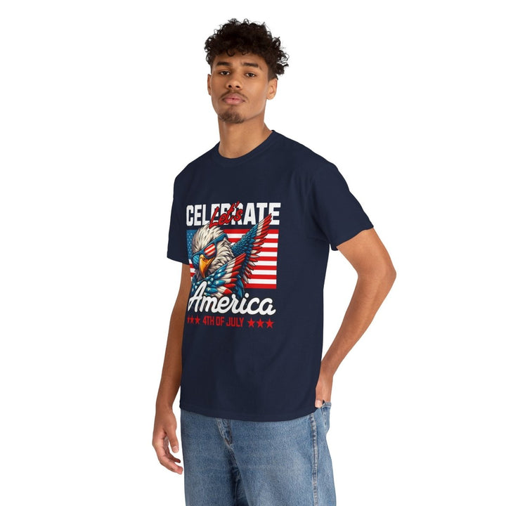 Celebrate America Unisex Heavy Cotton Tee - 4th of July Eagle Design - Heliconia - S - Celebrate America Unisex Heavy Cotton Tee - 4th of July Eagle Design - Tatoo Tee