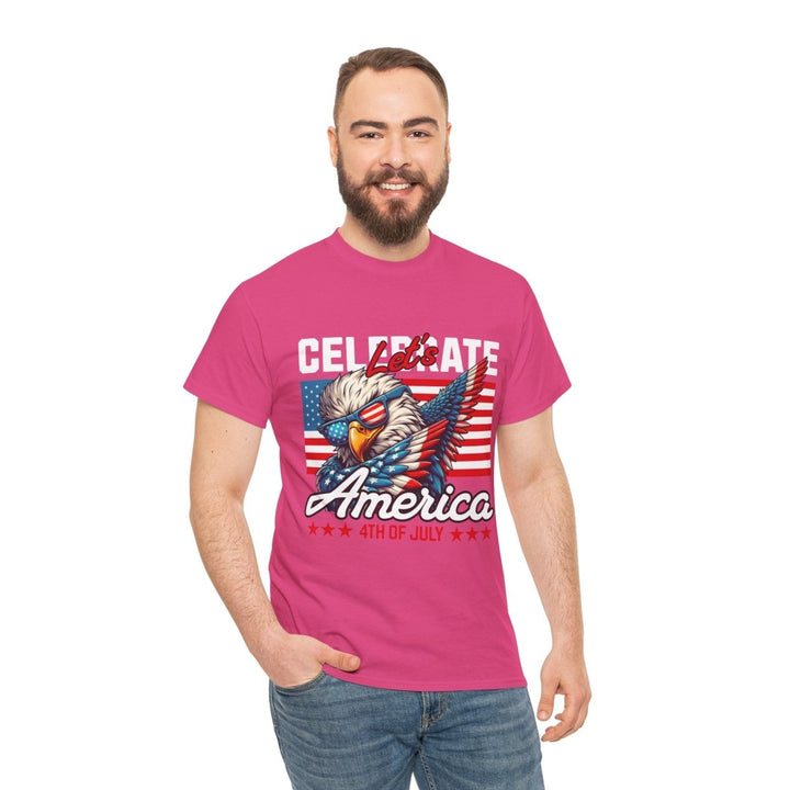 Celebrate America Unisex Heavy Cotton Tee - 4th of July Eagle Design - Heliconia - S - Celebrate America Unisex Heavy Cotton Tee - 4th of July Eagle Design - Tatoo Tee