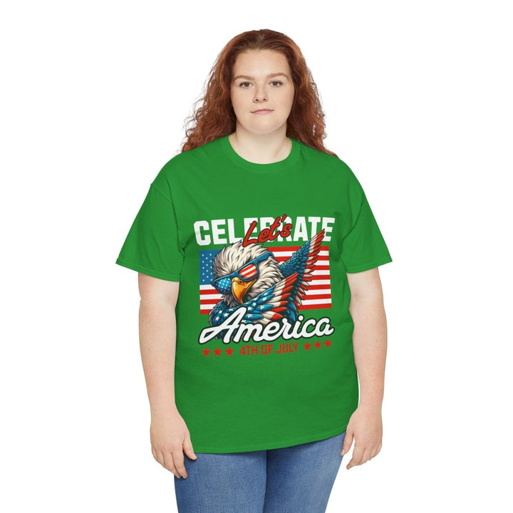 Celebrate America Unisex Heavy Cotton Tee - 4th of July Eagle Design - Heliconia - S - Celebrate America Unisex Heavy Cotton Tee - 4th of July Eagle Design - Tatoo Tee