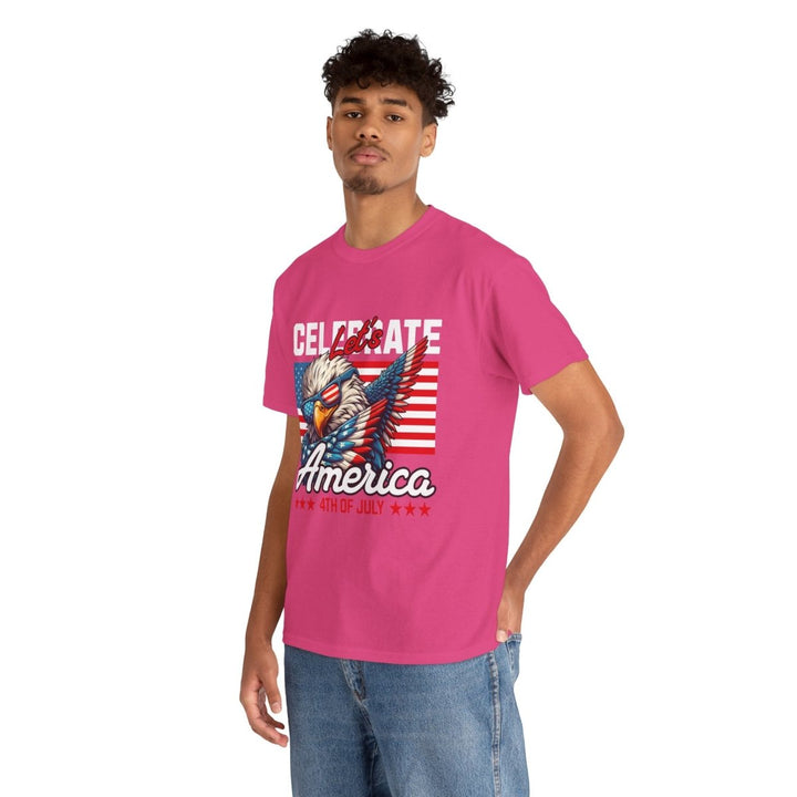 Celebrate America Unisex Heavy Cotton Tee - 4th of July Eagle Design - Heliconia - S - Celebrate America Unisex Heavy Cotton Tee - 4th of July Eagle Design - Tatoo Tee