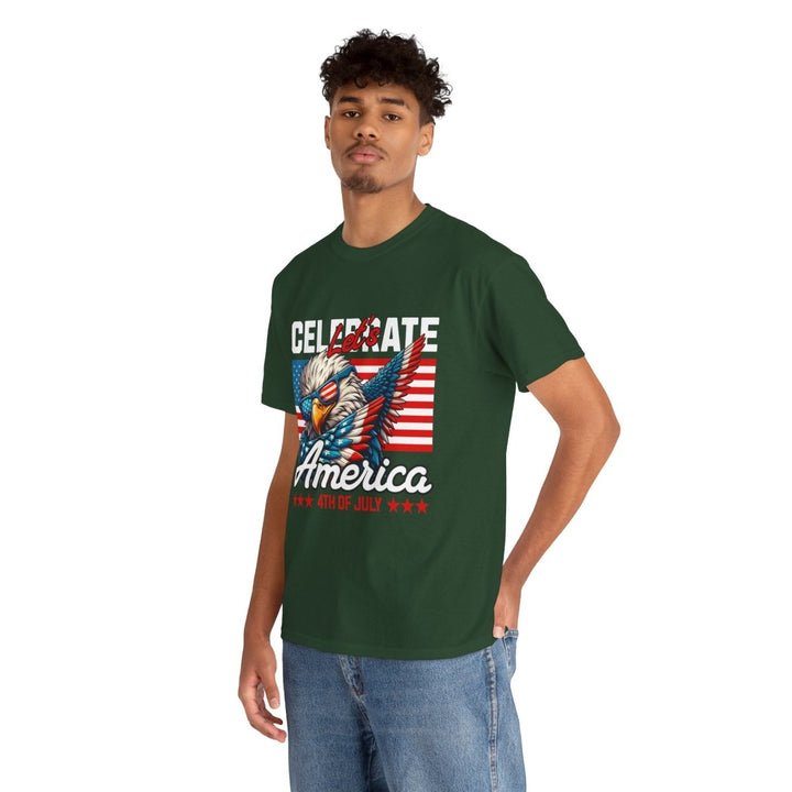 Celebrate America Unisex Heavy Cotton Tee - 4th of July Eagle Design - Heliconia - S - Celebrate America Unisex Heavy Cotton Tee - 4th of July Eagle Design - Tatoo Tee