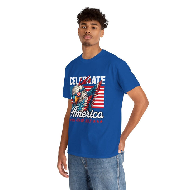 Celebrate America Unisex Heavy Cotton Tee - 4th of July Eagle Design - Heliconia - S - Celebrate America Unisex Heavy Cotton Tee - 4th of July Eagle Design - Tatoo Tee