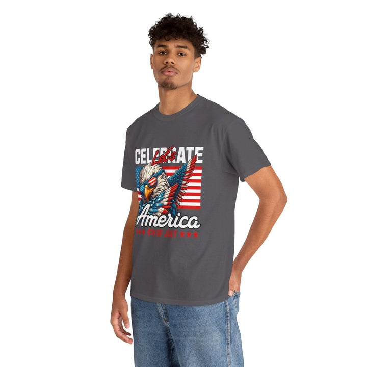 Celebrate America Unisex Heavy Cotton Tee - 4th of July Eagle Design - Heliconia - S - Celebrate America Unisex Heavy Cotton Tee - 4th of July Eagle Design - Tatoo Tee
