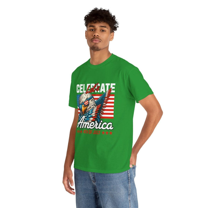 Celebrate America Unisex Heavy Cotton Tee - 4th of July Eagle Design - Heliconia - S - Celebrate America Unisex Heavy Cotton Tee - 4th of July Eagle Design - Tatoo Tee