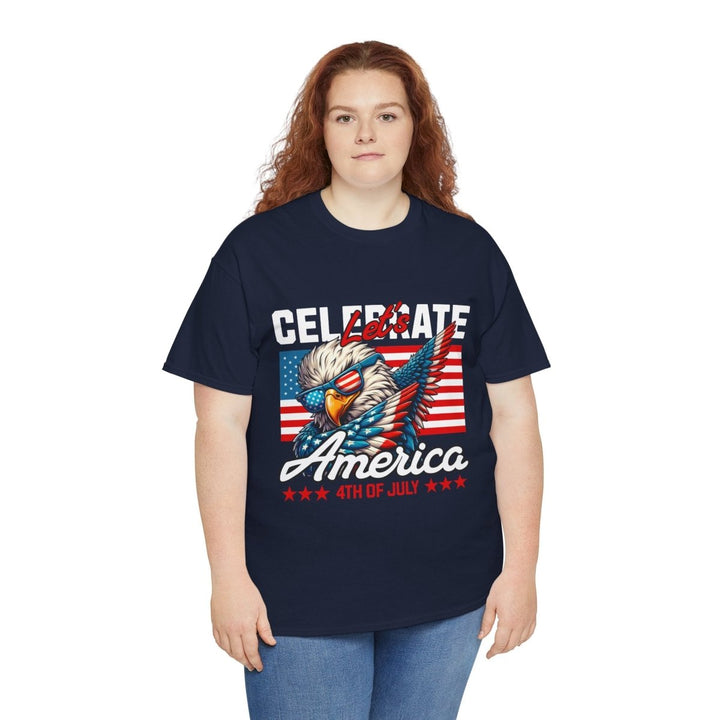 Celebrate America Unisex Heavy Cotton Tee - 4th of July Eagle Design - Heliconia - S - Celebrate America Unisex Heavy Cotton Tee - 4th of July Eagle Design - Tatoo Tee
