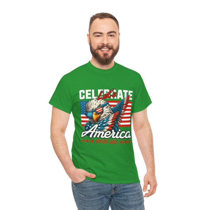Celebrate America Unisex Heavy Cotton Tee - 4th of July Eagle Design - Irish Green - S - Celebrate America Unisex Heavy Cotton Tee - 4th of July Eagle Design - Tatoo Tee