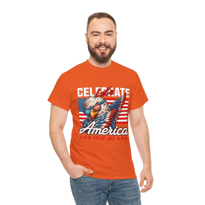 Celebrate America Unisex Heavy Cotton Tee - 4th of July Eagle Design - Orange - S - Celebrate America Unisex Heavy Cotton Tee - 4th of July Eagle Design - Tatoo Tee