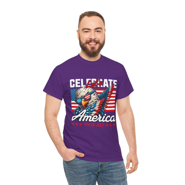 Celebrate America Unisex Heavy Cotton Tee - 4th of July Eagle Design - Purple - S - Celebrate America Unisex Heavy Cotton Tee - 4th of July Eagle Design - Tatoo Tee