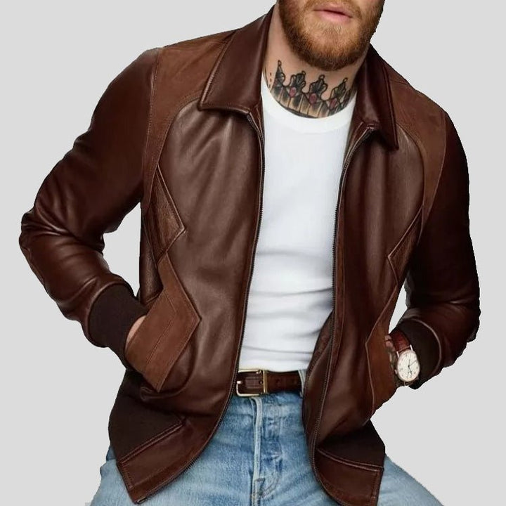 Celebrity Style Pure Brown Leather Bomber Jacket for Men - S - Celebrity Style Pure Brown Leather Bomber Jacket for Men - Tatoo Tee