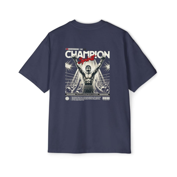 Champion Spirit Men's Heavy Oversized Tee - Bold Red Graphic Tee for Sports Lovers - S - Midnight Blue - Champion Spirit Men's Heavy Oversized Tee - Bold Red Graphic Tee for Sports Lovers - Tatoo Tee