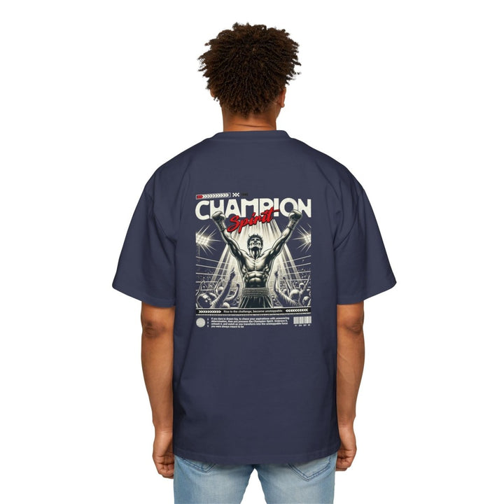 Champion Spirit Men's Heavy Oversized Tee - Bold Red Graphic Tee for Sports Lovers - S - Midnight Blue - Champion Spirit Men's Heavy Oversized Tee - Bold Red Graphic Tee for Sports Lovers - Tatoo Tee