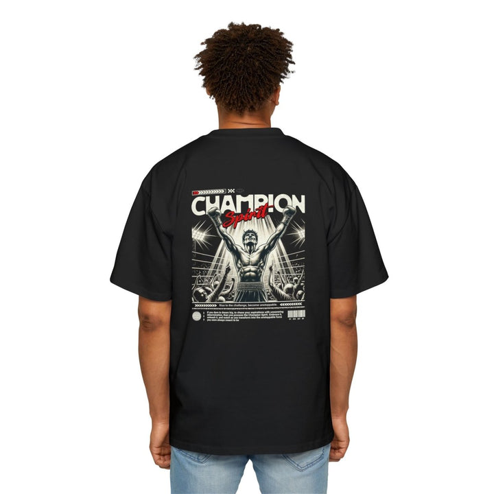 Champion Spirit Men's Heavy Oversized Tee - Bold Red Graphic Tee for Sports Lovers - S - Midnight Blue - Champion Spirit Men's Heavy Oversized Tee - Bold Red Graphic Tee for Sports Lovers - Tatoo Tee