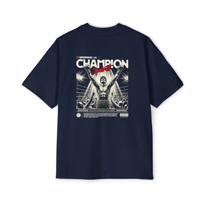Champion Spirit Men's Heavy Oversized Tee - Bold Red Graphic Tee for Sports Lovers - S - Midnight Blue - Champion Spirit Men's Heavy Oversized Tee - Bold Red Graphic Tee for Sports Lovers - Tatoo Tee