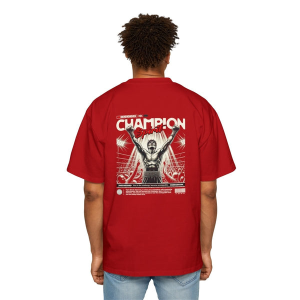 Champion Spirit Men's Heavy Oversized Tee - Bold Red Graphic Tee for Sports Lovers - S - Red - Champion Spirit Men's Heavy Oversized Tee - Bold Red Graphic Tee for Sports Lovers - Tatoo Tee