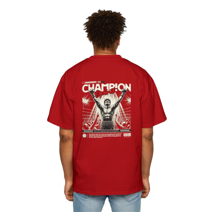 Champion Spirit Men's Heavy Oversized Tee - Bold Red Graphic Tee for Sports Lovers - S - Red - Champion Spirit Men's Heavy Oversized Tee - Bold Red Graphic Tee for Sports Lovers - Tatoo Tee