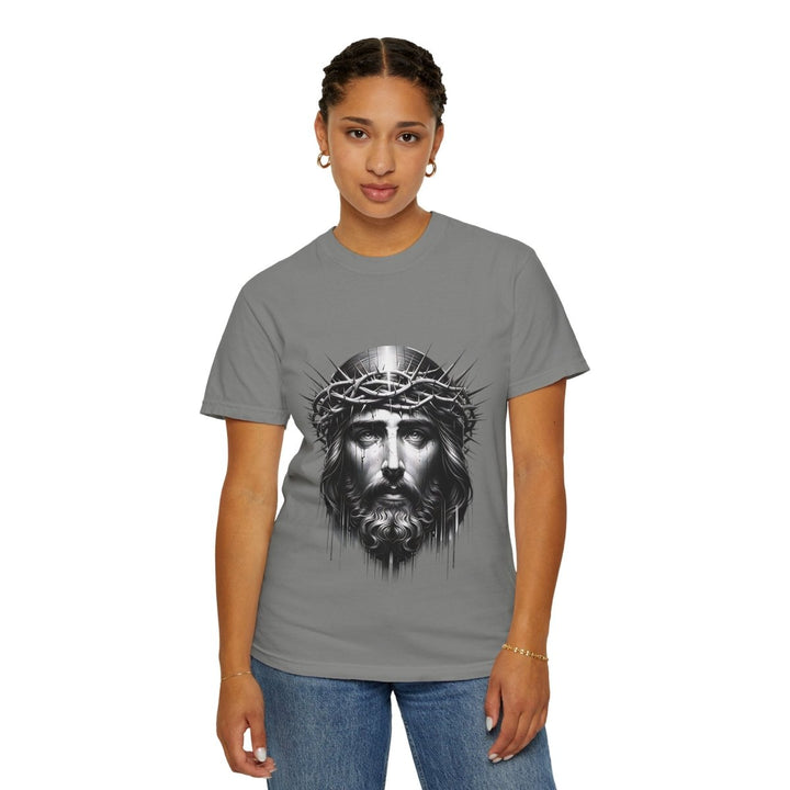 Christ Crowned Graphic T-shirt, Vintage Jesus Tee - Granite - S - Christ Crowned Graphic T-shirt, Vintage Jesus Tee - Tatoo Tee