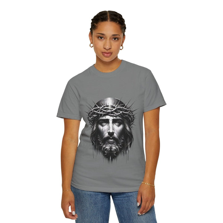 Christ Crowned Graphic T-shirt, Vintage Jesus Tee - Grey - S - Christ Crowned Graphic T-shirt, Vintage Jesus Tee - Tatoo Tee
