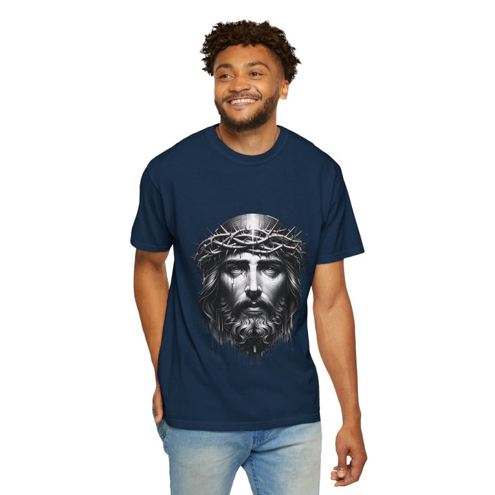 Christ Crowned Graphic T-shirt, Vintage Jesus Tee - Navy - S - Christ Crowned Graphic T-shirt, Vintage Jesus Tee - Tatoo Tee