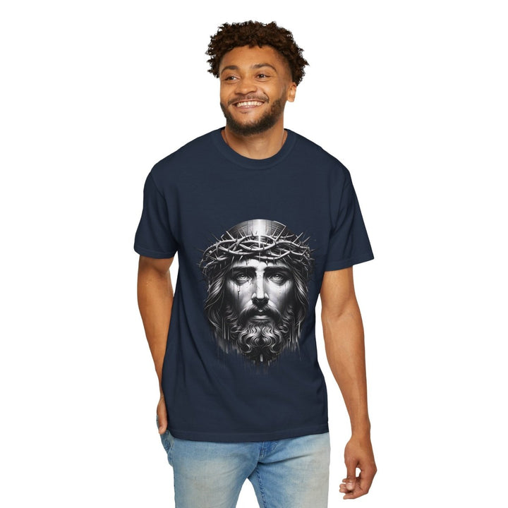 Christ Crowned Graphic T-shirt, Vintage Jesus Tee - Navy - S - Christ Crowned Graphic T-shirt, Vintage Jesus Tee - Tatoo Tee
