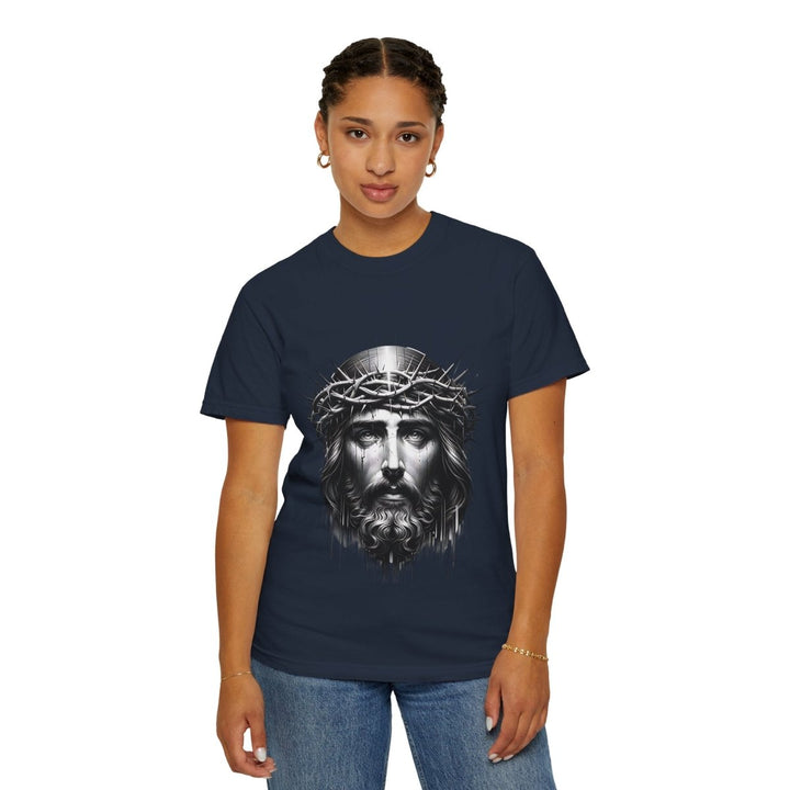 Christ Crowned Graphic T-shirt, Vintage Jesus Tee - Navy - S - Christ Crowned Graphic T-shirt, Vintage Jesus Tee - Tatoo Tee