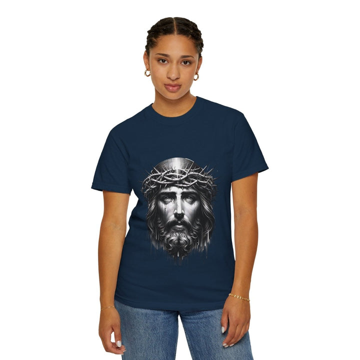 Christ Crowned Graphic T-shirt, Vintage Jesus Tee - True Navy - S - Christ Crowned Graphic T-shirt, Vintage Jesus Tee - Tatoo Tee